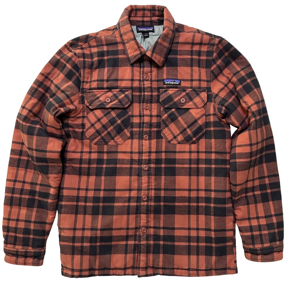 Patagonia Insulated Quilted Fjord Flannel Shirtβ Jacket S Orange Plaid Shacket